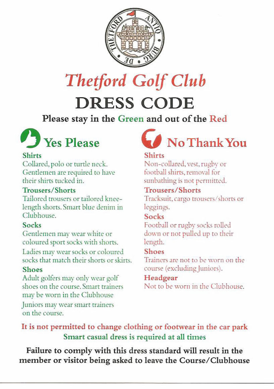 Dress Code Thetford Golf Club is a classic James Braid designed